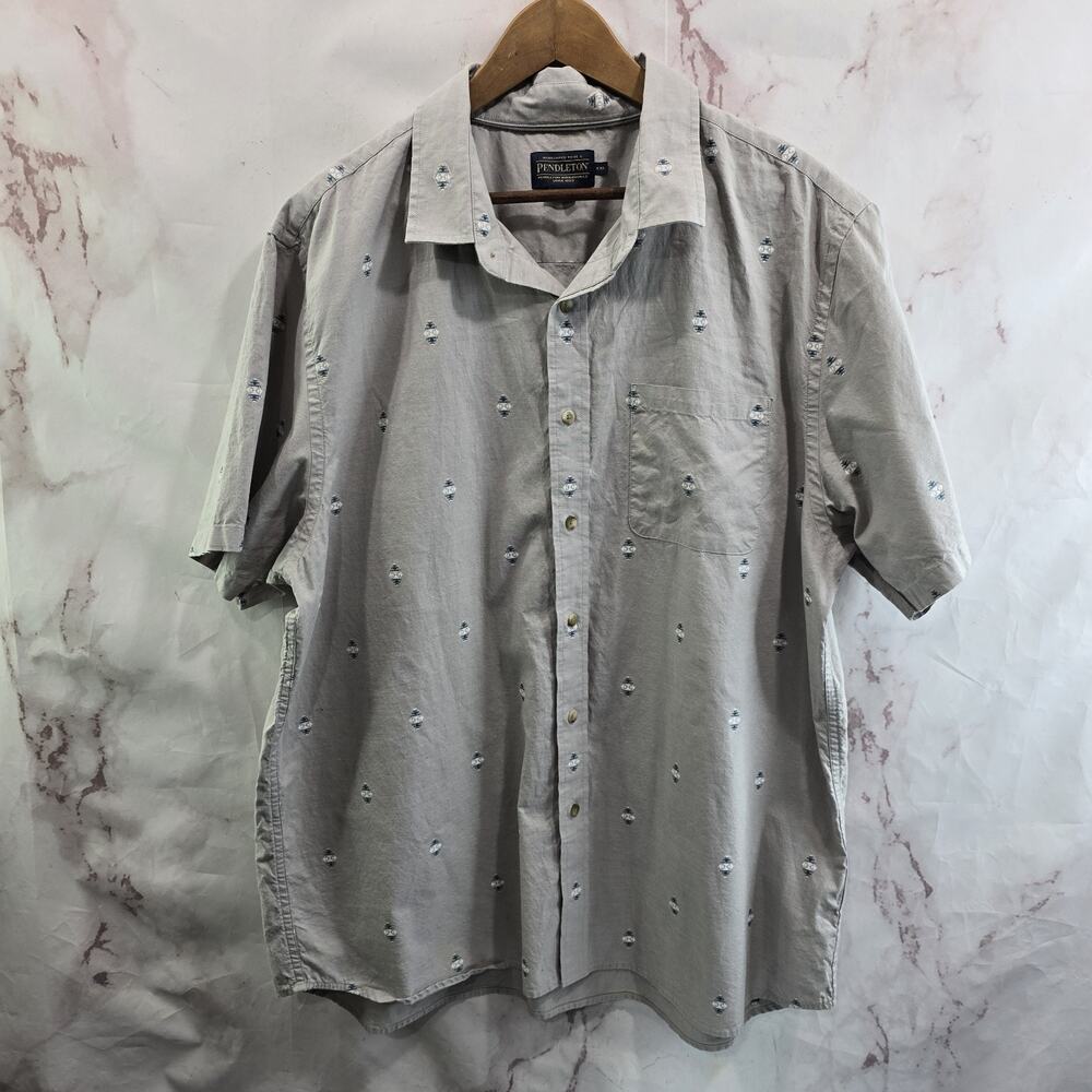 Pendleton Shirt Mens XXL Gray Button Up Short Sleeve Camp Aztex Geo Southwestern